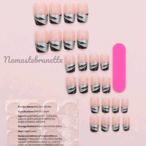 2/$16 Black & Silver French Manicure Press On Nails - Picture 5 of 9